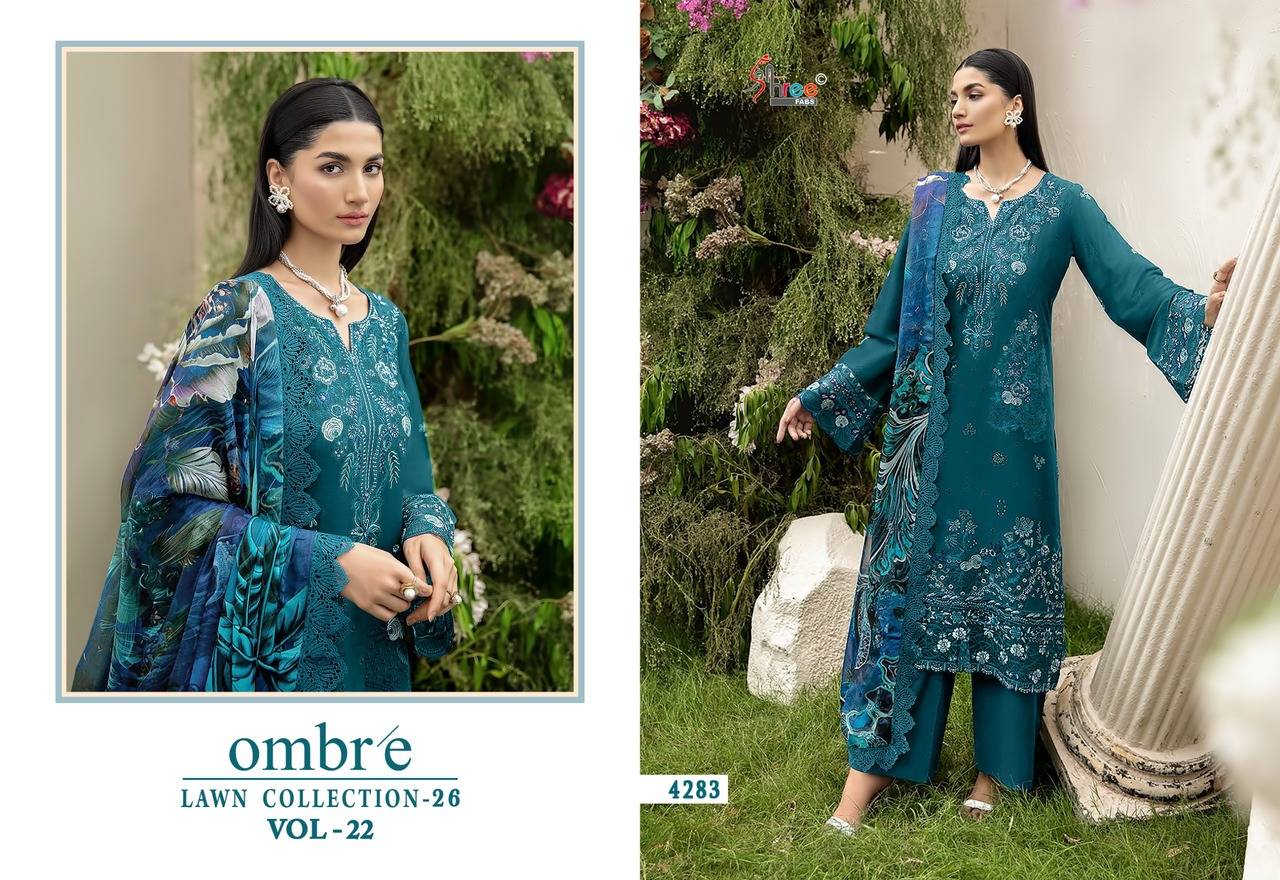 OMBRE LAWN COLLECTION VOL-22 BY SHREE FAB 4281 To 4283 Series Designer Pakistani Suits Beautiful Fancy Stylish Colourful Party Wear & Occasional Wear Cotton Dresses At Wholesale Price